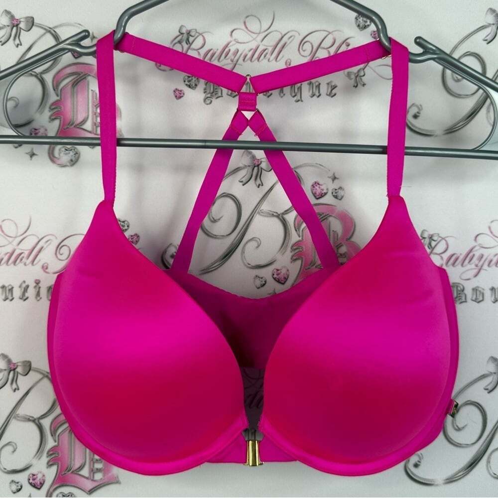 Victoria's Secret bra very sexy shiny Hot Pink Strappy Bra push up neon pink